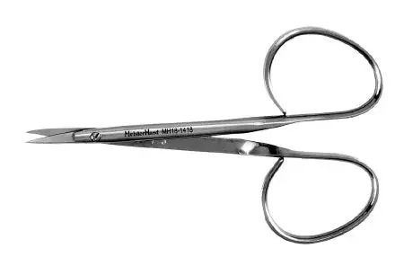 MeisterHand – Mini Iris Scissors 3-3/4 Inch Length Surgical Grade Stainless Steel NonSterile Ribbon Style Finger Ring Handle Curved Sharp Tip / Sharp Tip – MH18-1418