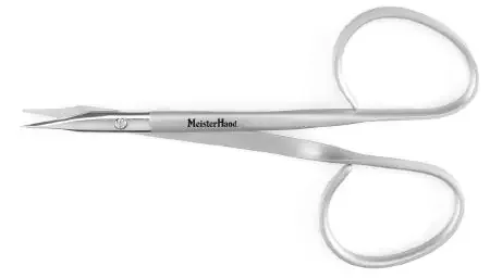 MeisterHand – Operating Scissors 4 Inch Length Surgical Grade Stainless Steel NonSterile Ribbon Style Finger Ring Handle Slightly Curved Sharp Tip / Sharp Tip – MH18-1653