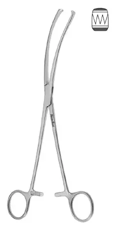 MeisterHand – Vulsellum Forceps Teale 10 Inch Length Surgical Grade German Stainless Steel NonSterile Ratchet Lock Finger Ring Handle Curved Sideways 3 X 4 Teeth – MH30-997