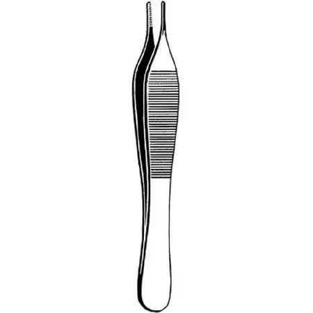 Merit – Dressing Forceps Adson 4-3/4 Inch Length Mid Grade Stainless Steel NonSterile NonLocking Thumb Handle Straight Serrated Tips – 97-771