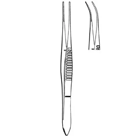 Merit – Dressing Forceps Iris 4 Inch Length Mid Grade Stainless Steel NonSterile NonLocking Thumb Handle Half Curved Blunt Serrated Tips – 98-129