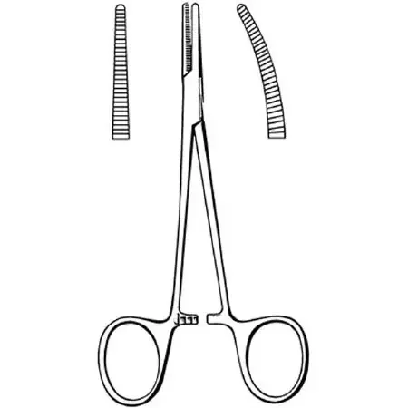 Merit – Hemostatic Forceps Hartmann-Mosquito 5 Inch Length Mid Grade Stainless Steel NonSterile Ratchet Lock Finger Ring Handle Straight Serrated Tips – 97-426