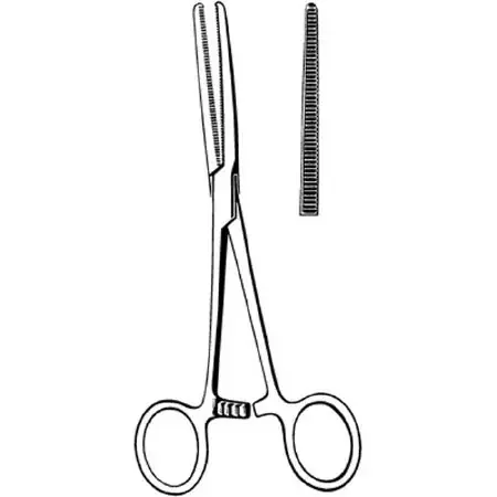 Merit – Hemostatic Forceps Rochester-Pean 10-1/4 Inch Length Mid Grade Stainless Steel NonSterile Ratchet Lock Finger Ring Handle Straight Serrated Tip – 97-494