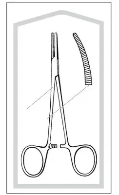 Merit – Mosquito Forceps Halsted 5 Inch Length Mid Grade Stainless Steel Sterile Ratchet Lock Finger Ring Handle Curved Serrated Tips – 96-2539M