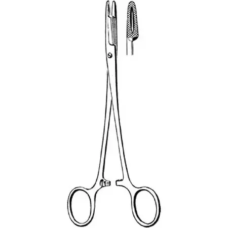 Merit – Needle Holder 5-1/2 Inch Length Straight Serrated Tip Finger Ring Handle – 97-872