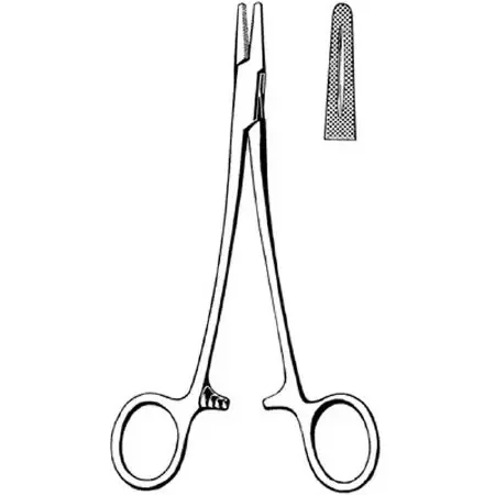 Merit – Needle Holder 6 Inch Length Straight Serrated Tip Finger Ring Handle – 97-847