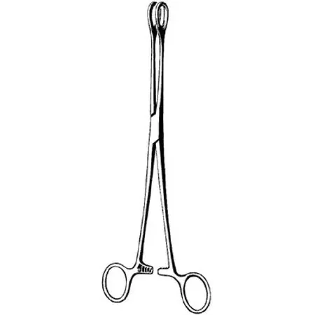 Merit – Sponge Forceps Foerster 9-1/2 Inch Length Mid Grade Stainless Steel NonSterile Ratchet Lock Finger Ring Handle Curved Serrated Fenestrated Oval Tips – 97-586