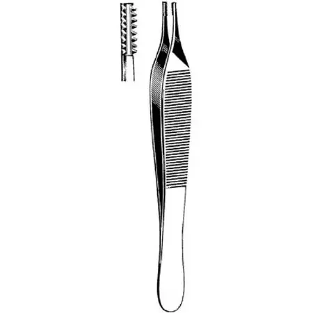 Merit – Tissue Forceps Adson-Brown 4-3/4 Inch Length Mid Grade Stainless Steel NonSterile NonLocking Thumb Handle Straight 7 X 7 Teeth, Serrated Tip – 97-603