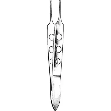 Merit – Tissue Forceps Bishop-Harmon 3-1/2 Inch Length Mid Grade Stainless Steel NonSterile NonLocking Fenestrated Thumb Handle Straight Serrated Tips with 1 X 2 Teeth – 97-764