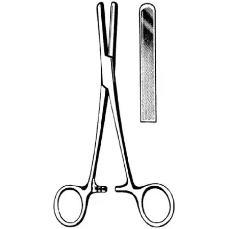 Merit – Tubing Forceps Presbyterian 6-1/2 Inch Length Mid Grade Stainless Steel NonSterile Ratchet Lock Finger Ring Handle Straight – 97-592