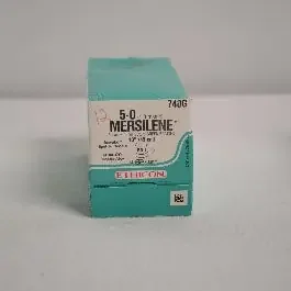 Mersilene – Suture with Needle Nonabsorbable Uncoated Light Green Suture Braided Polyester Size 5 – 0 18 Inch Suture Double-Armed 8 mm Length 1/4 Circle Center Point Spatula Needle – 740G