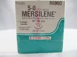 Mersilene – Suture with Needle Nonabsorbable Uncoated White Suture Braided Polyester Size 5 – 0 18 Inch Suture 1-Needle 13 mm Length 3/8 Circle Reverse Cutting Needle – R690G