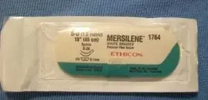 Mersilene – Suture with Needle Nonabsorbable Uncoated White Suture Braided Polyester Size 5 – 0 18 Inch Suture Double-Armed 8 mm Length 1/4 Circle Spatula Needle – 1764G