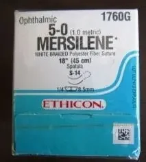 Mersilene – Suture with Needle Nonabsorbable Uncoated White Suture Braided Polyester Size 5 – 0 18 Inch Suture Double-Armed 8 mm Length 1/4 Circle Spatula Needle – 1760G