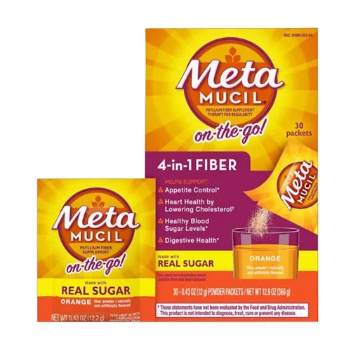 Metamucil, 4 In 1 Fiber On-The-Go Powder Packets Orange, 30 Count