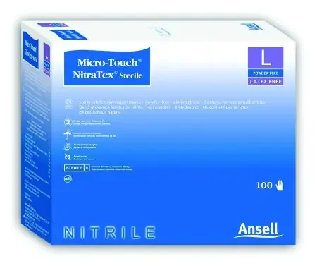MICRO-TOUCH – Exam Glove Micro-Touch Large Sterile Pair Nitrile Extended Cuff Length Textured Fingertips Blue Chemo Tested – 6034153
