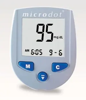 Microdot – Blood Glucose Meter 10 Second Results Stores Up To 500 Results with Date and Time No Coding Required – 100-01