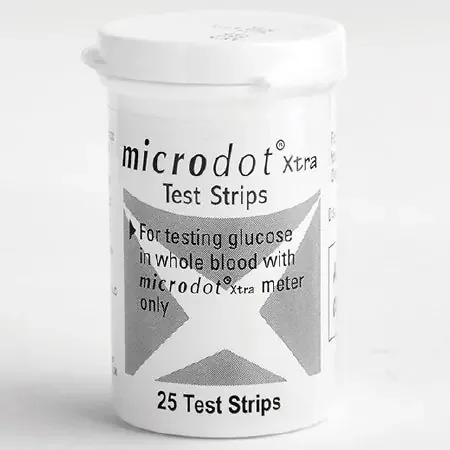 Microdot – Blood Glucose Test Strips 25 Strips per Bottle Strip contains the enzyme glucose dehydrogenase For Meters – 200-25