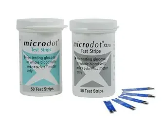 Microdot – Blood Glucose Test Strips 50 Strips per Box Strip contains the enzyme glucose dehydrogenase For Meters – 169-50