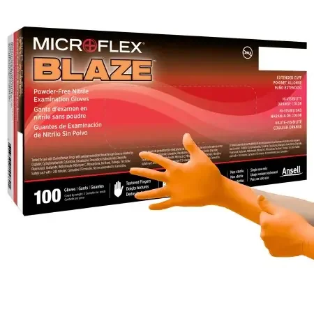 MICROFLEX Blaze – Exam Glove Small NonSterile Nitrile Standard Cuff Length Textured Fingertips Orange Not Chemo Approved – N481