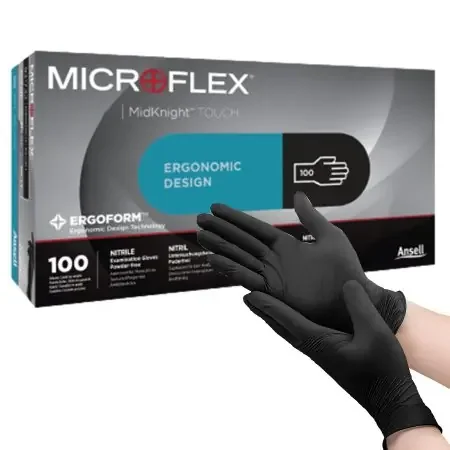 MICROFLEX MidKnight Touch 93-733 – Exam Glove Small NonSterile Nitrile Standard Cuff Length Textured Fingertips Black Chemo Tested – 93732070