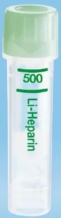 Microvette 500 – Capillary Blood Collection Tube Round Bottom, Skirted Lithium Heparin Additive 10.8 X 46.6 mm 500 µL Green Screw Cap Polypropylene Tube – 20.1345.100