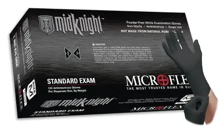 Midknight – Exam Glove Small NonSterile Nitrile Standard Cuff Length Fully Textured Black Not Chemo Approved – MK-296-S