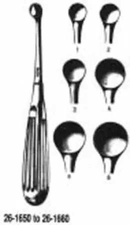 Miltex – Bone Curette Bruns 6-3/4 Inch Length Hollow Handle with Grooves Size 2 Tip Straight Round Cup Tip – 26-1652