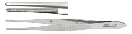Miltex – Dressing Forceps Bonaccolto 4 Inch Length OR Grade German Stainless Steel NonSterile NonLocking Thumb Handle Straight Serrated Tip – 18-971