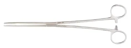 Miltex – Dressing Forceps Bozeman 10-1/2 Inch Length OR Grade German Stainless Steel NonSterile Ratchet Lock Finger Ring Handle Straight Serrated Tip – 7-620