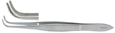 Miltex – Eye Dressing Forceps 4 Inch Length OR Grade German Stainless Steel NonSterile NonLocking Thumb Handle Full Curved Serrated Tips – 18-784