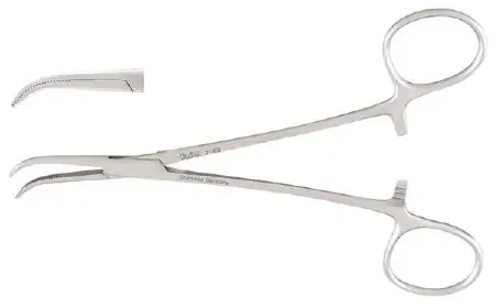 Miltex – Hemostatic Forceps Dandy 5-1/2 Inch Length OR Grade German Stainless Steel NonSterile Ratchet Lock Finger Ring Handle Curved Serrated Tip – 7-102