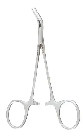Miltex – Hemostatic Forceps Halsted-Mosquito 5 Inch Length OR Grade German Stainless Steel NonSterile Ratchet Lock Finger Ring Handle Angled 45° Serrated Tip – 7-20
