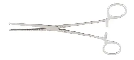 Miltex – Hemostatic Forceps Rochester-Ochsner 8 Inch Length OR Grade German Stainless Steel NonSterile Ratchet Lock Finger Ring Handle Straight Serrated Tips with 1 X 2 Teeth – 7-154