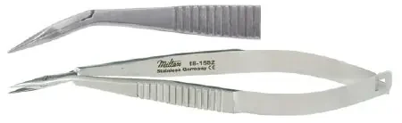 Miltex – Iris Scissors McClure 3-3/4 Inch Length Surgical Grade Stainless Steel NonSterile Thumb Handle with Spring Angled Blade Sharp Tip / Sharp Tip – 18-1552