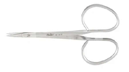 Miltex – Mini Iris Scissors 3-3/4 Inch Length OR Grade German Stainless Steel NonSterile Ribbon Style Finger Ring Handle Straight Blade Sharp Tip / Sharp Tip – 18-1417