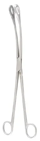 Miltex – Placenta Forceps Kelly 12-1/2 Inch Length OR Grade German Stainless Steel NonSterile NonLocking Finger Ring Handle Curved Serrated Tip – 30-2505