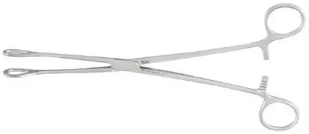 Miltex – Sponge Forceps Foerster 9-1/2 Inch Length OR Grade German Stainless Steel NonSterile Ratchet Lock Finger Ring Handle Straight Serrated Tip – 7-600