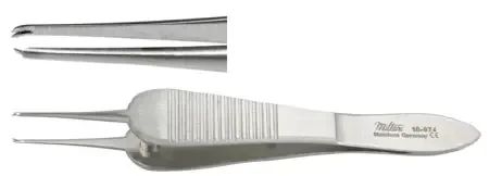 Miltex – Suture Forceps Sauer 3-1/2 Inch Length OR Grade German Stainless Steel NonSterile NonLocking Wide Thumb Handle Curved 0.6 mm Wide Tips with 1 X 2 Teeth – 18-974