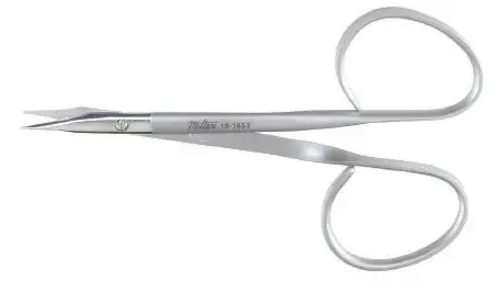 Miltex – Suture Scissors 4 Inch Length OR Grade German Stainless Steel NonSterile Ribbon Style Finger Ring Handle Slightly Curved Blade Sharp Tip / Sharp Tip – 18-1653
