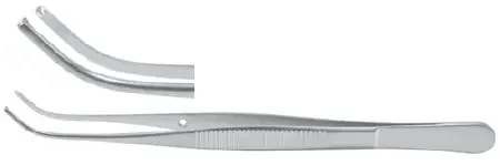 Miltex – Tissue Forceps Semken 5 Inch Length OR Grade German Stainless Steel NonSterile NonLocking Thumb Handle Curved Serrated Tips with 1 X 2 Teeth – 6-107
