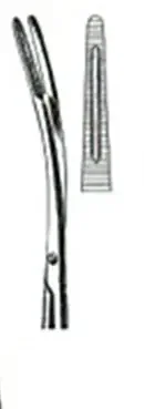 Miltex – Uterine Dressing Forceps Maier 10 Inch Length OR Grade German Stainless Steel NonSterile Ratchet Lock Finger Ring Handle Curved 5 X 30 mm, Serrated Jaws – 30-855