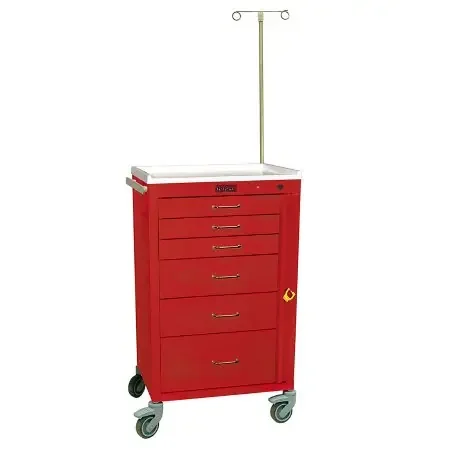 Mini24 – Emergency Cart 20.5 X 30.5 X 66.25 Inch, Height Includes IV Pole – Extends to 84.75 Inch Height (3)-3 Inch, (2)-6 Inch, (1)-9 Inch Drawer Configuration, 16.75 X 18.5 Inch Internal Drawer – 4156B-EMG