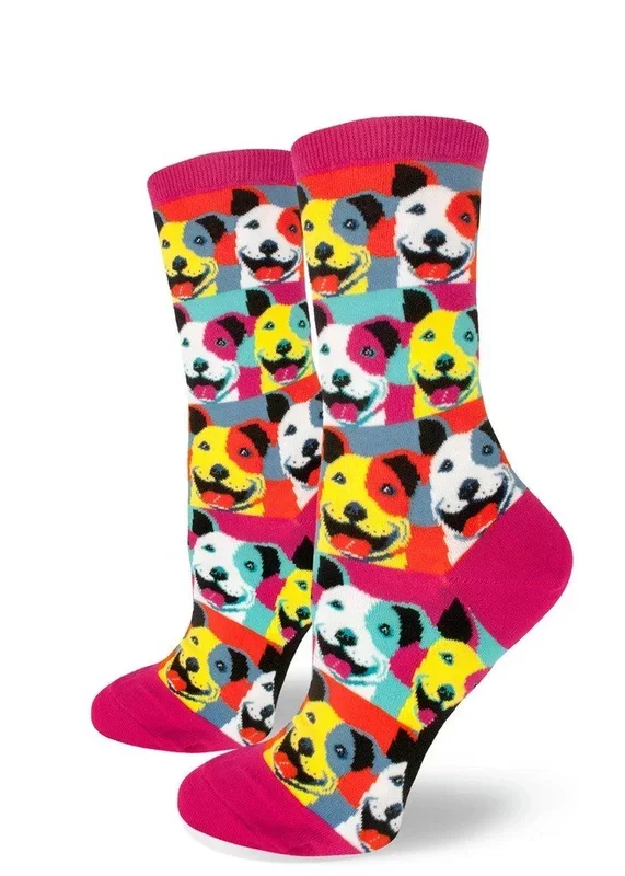 ModSocks Pop Art Pitbull Women’s Crew Socks – Magenta 1 Pair Pack