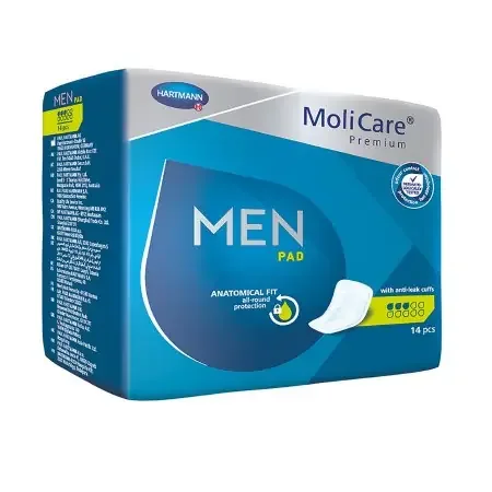 MoliCare Premium Men – Bladder Control Pad 7 X 10 Inch Light Absorbency Polymer Core One Size Fits Most Adult Male Disposable – 168603