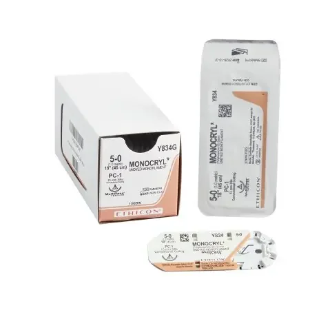 Monocryl – Suture with Needle Absorbable Uncoated Undyed Suture Monofilament Poliglecaprone Size 5 – 0 18 Inch Suture 1-Needle 13 mm Length 3/8 Circle Precision Cosmetic – Conventional Cutting PRIME Needle – Y834G