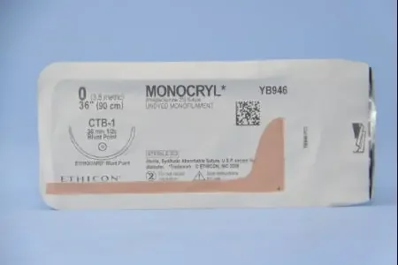 Monocryl – Suture with Needle Absorbable Uncoated Undyed Suture Monofilament Poliglecaprone Size 0 36 Inch Suture 1-Needle 36.4 mm Length 1/2 Circle Blunt Point Needle – YB946