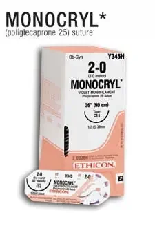 Monocryl – Suture with Needle Absorbable Uncoated Undyed Suture Monofilament Poliglecaprone Size 2 – 0 27 Inch Suture 1-Needle 19 mm Length 3/8 Circle Precision Point – Reverse Cutting Needle – D8786