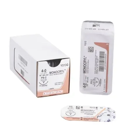 Monocryl – Suture with Needle Absorbable Uncoated Violet Suture Monofilament Poliglecaprone Size 4 – 0 18 Inch Suture 1-Needle 19 mm Length 3/8 Circle Precision Point – Reverse Cutting Needle – Y513G