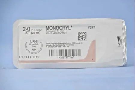 Monocryl – Suture with Needle Absorbable Uncoated Violet Suture Monofilament Poliglecaprone Size 2 – 0 27 Inch Suture 1-Needle 36.4 mm Length 5/8 Circle Taper Point Needle – Y377H